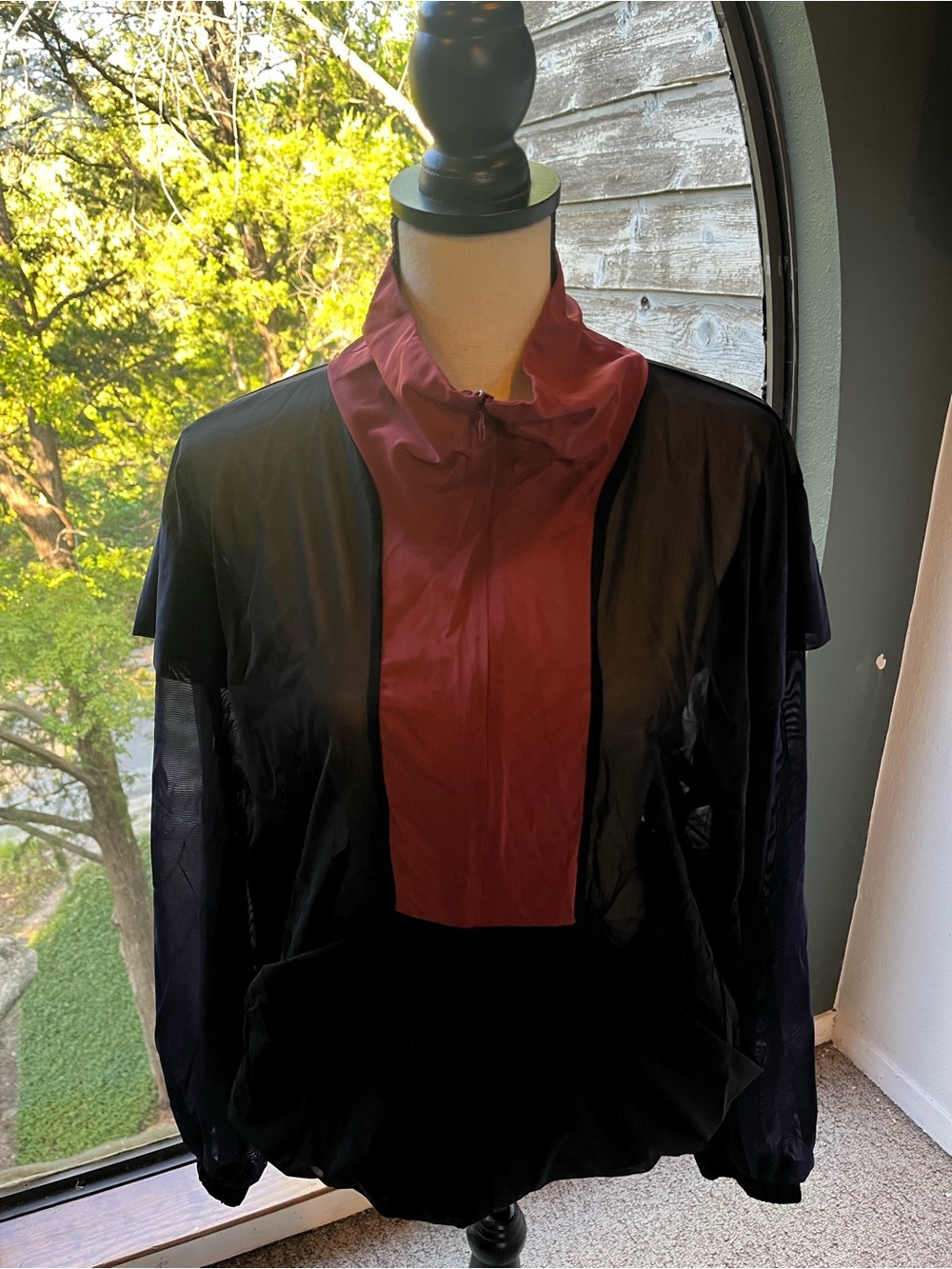 MICHI Black Bomber Jacket with Burgundy Placket
